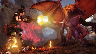A screenshot of Tiny Tina's Assault On Dragon Keep showing an assault on a dragon.