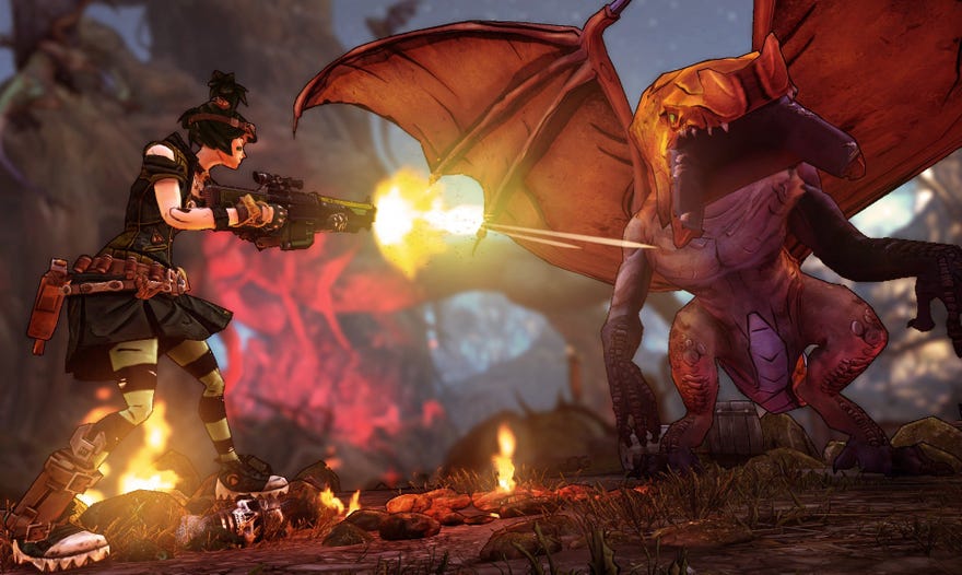 A screenshot of Tiny Tina’s Assault On Dragon Keep showing an assault on a dragon.