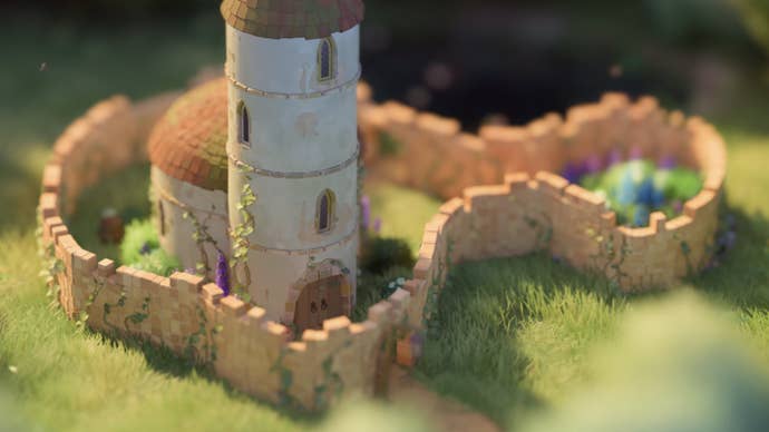 A zoomed out picture of Bertie’s tower in Tiny Glade, a game about building castley things in a glade. It’s dinky, like a toy, and it’s really nicely designed. I mean, you’ll have to take my word for that but if I were a castle-judging, um, judge, I would award this the grand prize. No I’m not Bertie how dare you! Quick, run!