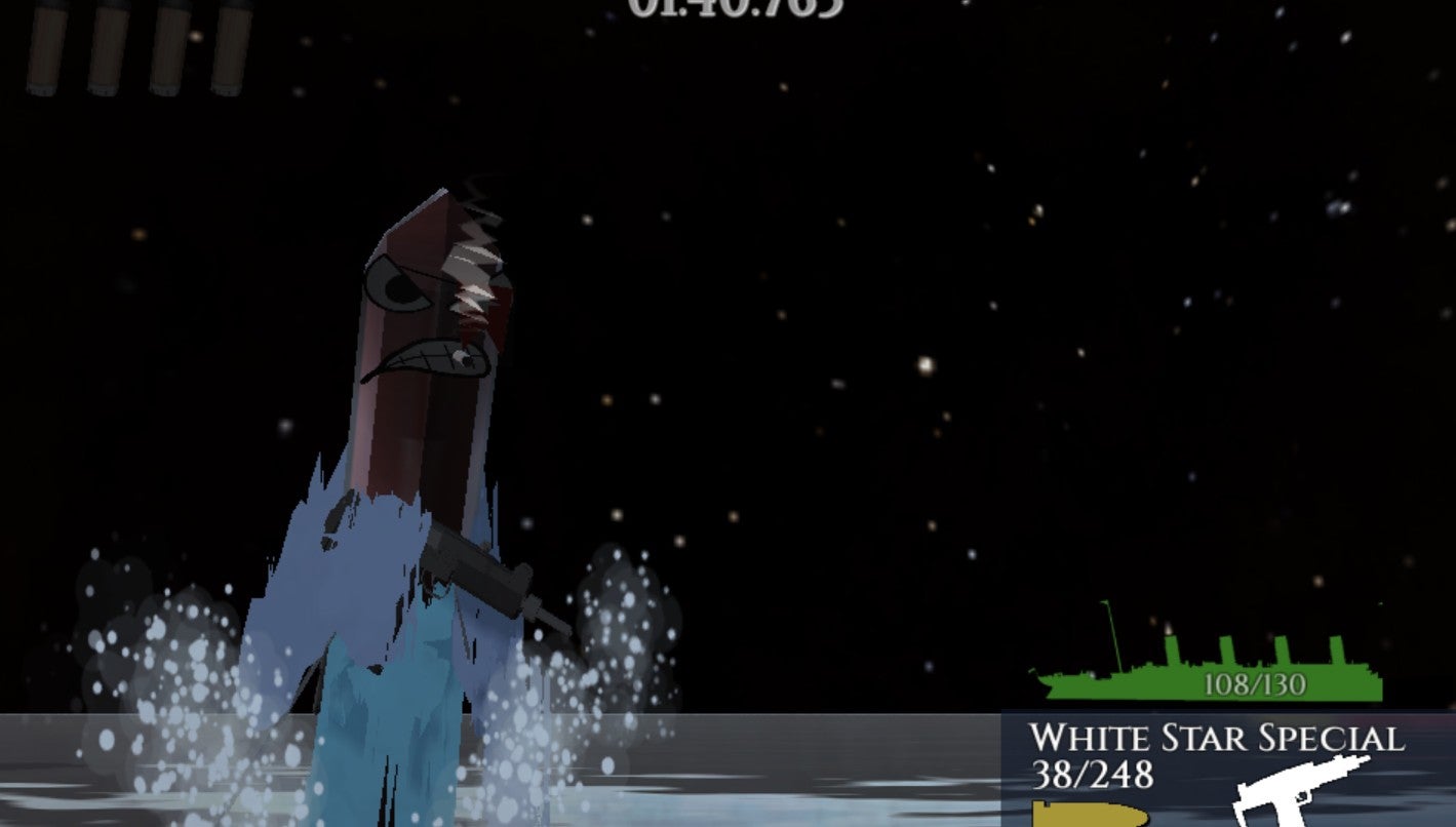 The Titanic, smoking a cigar, holding an uzi, out for revenge, as usual. - 1