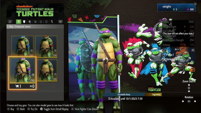 TMNT costumes in Street Fighter 6 store