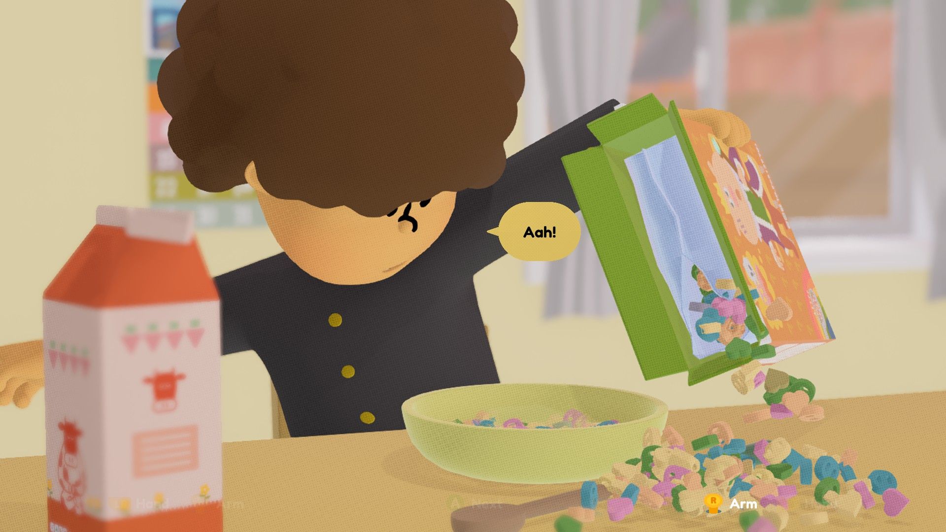 The teen pours cereal from a box but it spills onto the kitchen table. - 11