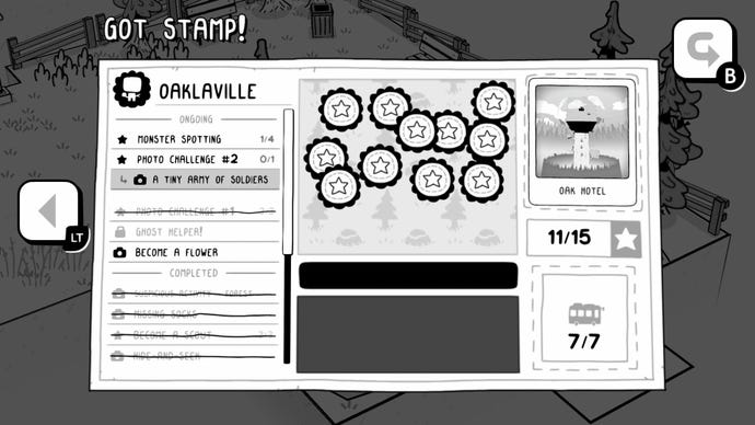 Toem demo - A community card with several overlapping stamps. A quest log on the left lists tasks like “Become a flower” and “Photo challenge #2”