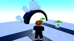 A Roblox character standing by a portal where small enemies riding toilets emerge in the game Toilet Tower Defense.