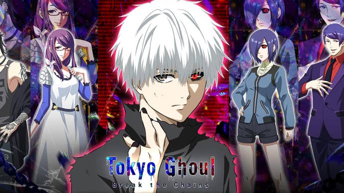 Characters from the Tokyo Ghoul anime, in a promo for the gacha game Break the Chains.