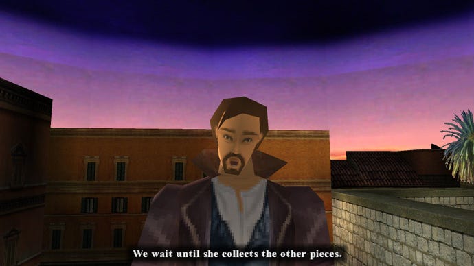 A side-by-side comparison shows an enemy of Lara's speaking to camera, blocky and old-fashioned.