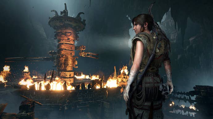 Lara Croft raiding a tomb successful Shadow of the Tomb Raider.