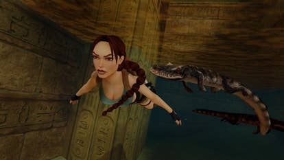 Lara Croft swimming distant from crocodiles successful Tomb Raider IV-VI Remastered.