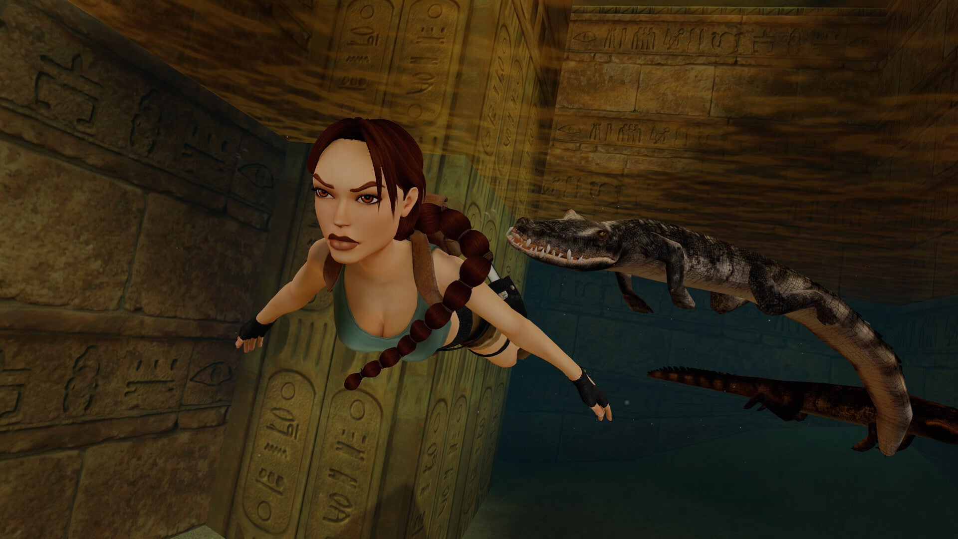 Lara Croft swimming away from crocodiles in Tomb Raider IV-VI Remastered. - 1