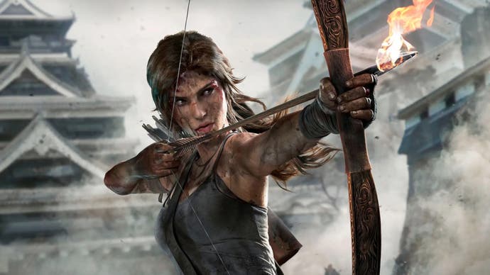 Artwork for the Tomb Raider 2013 reboot showing Lara Croft holding a bow and arrow.