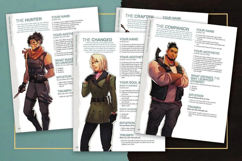 Tomb Raider: Shadows of Truth tabletop RPG playbook spread sample
