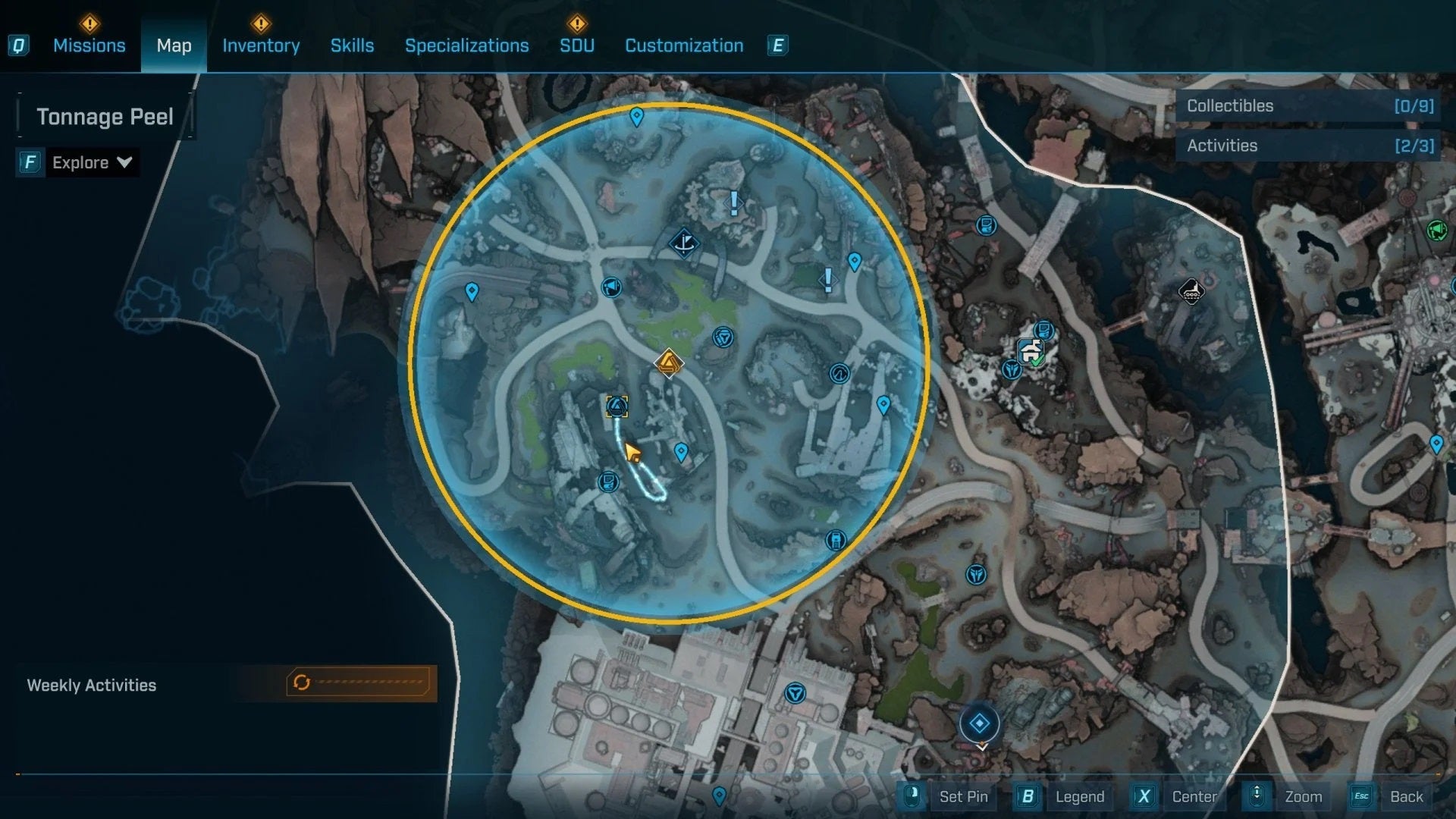 A map showing the location of a Vault Key Fragment in Borderlands 4's Tonnage Peel. - 11
