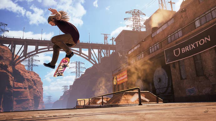 A skateboarder nailing a sick trick in Tony Hawk’s Pro Skater 1+2.