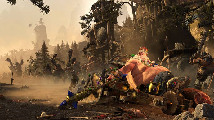 The resplendent ogre king in a screenshot of Total War: Warhammer 3’s Ogre Kingdoms DLC.
