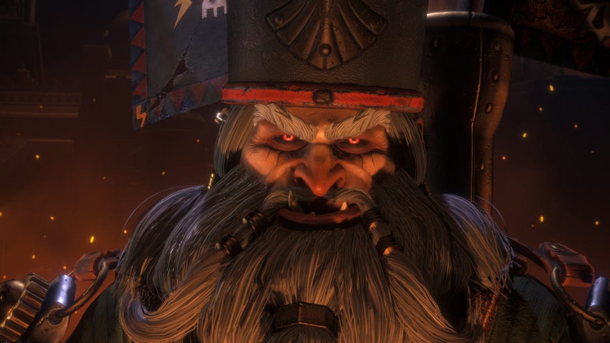 A chaos dwarf, from Total War: Warhammer 3’s Forge Of The Chaos Dwarfs expansion.