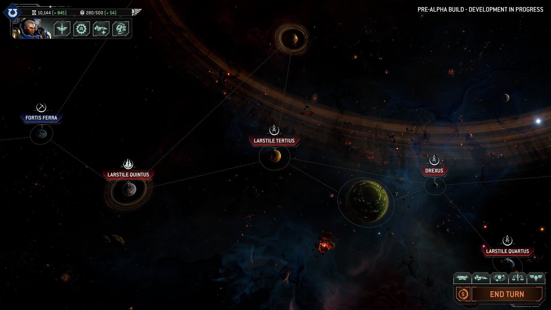 A view of several planets in Total War: Warhammer 40,000.