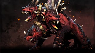 A big red demon dog with three heads, which is too many heads