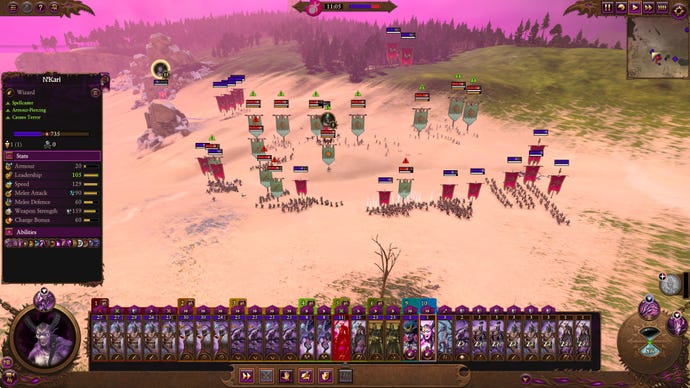 A battle on a sandy beach area in Total War: Warhammer 3