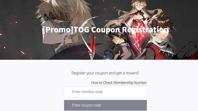 The Tower of God New World coupon registration website which players use to redeem codes.