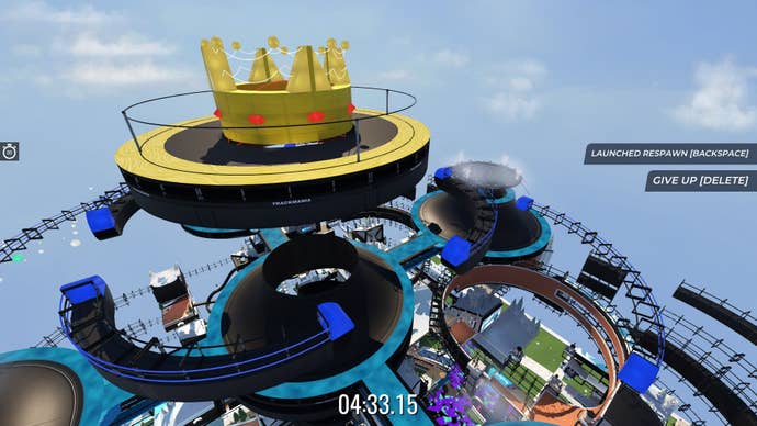 The very top of the tower in Trackmania’s Deep Dip 2.