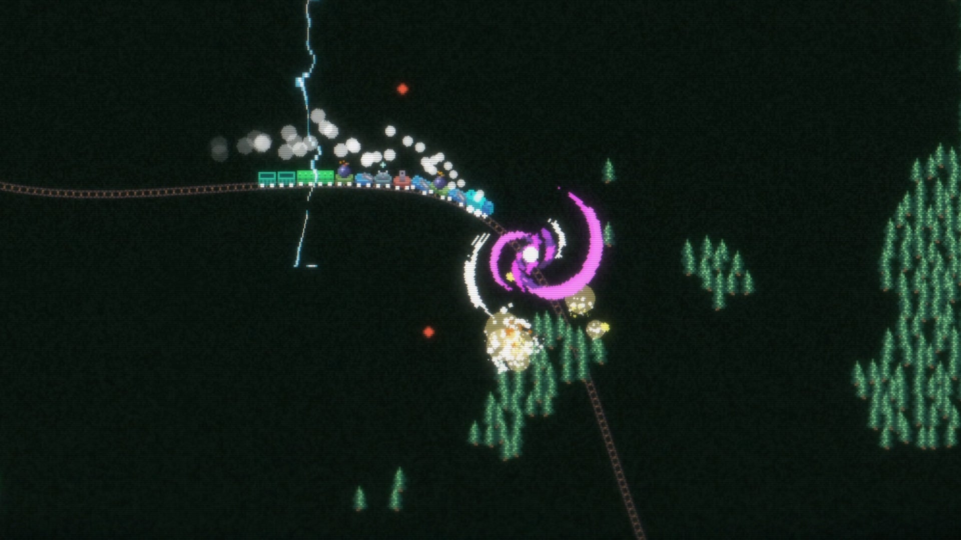 A train approaching an orb in Trainatic. - 1