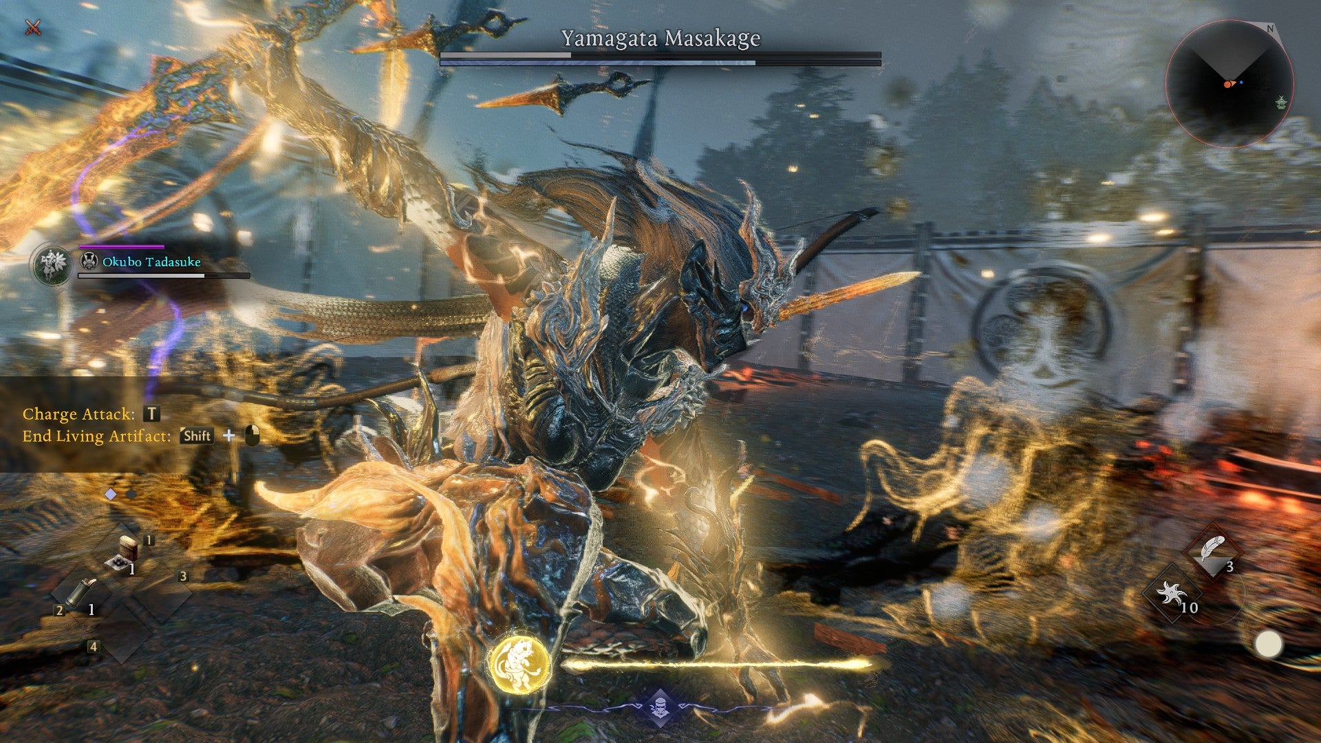 The player transforms into a Living Artifact - a cool armoured form - to deliver massive damage to Yamagata Masaka. - 5