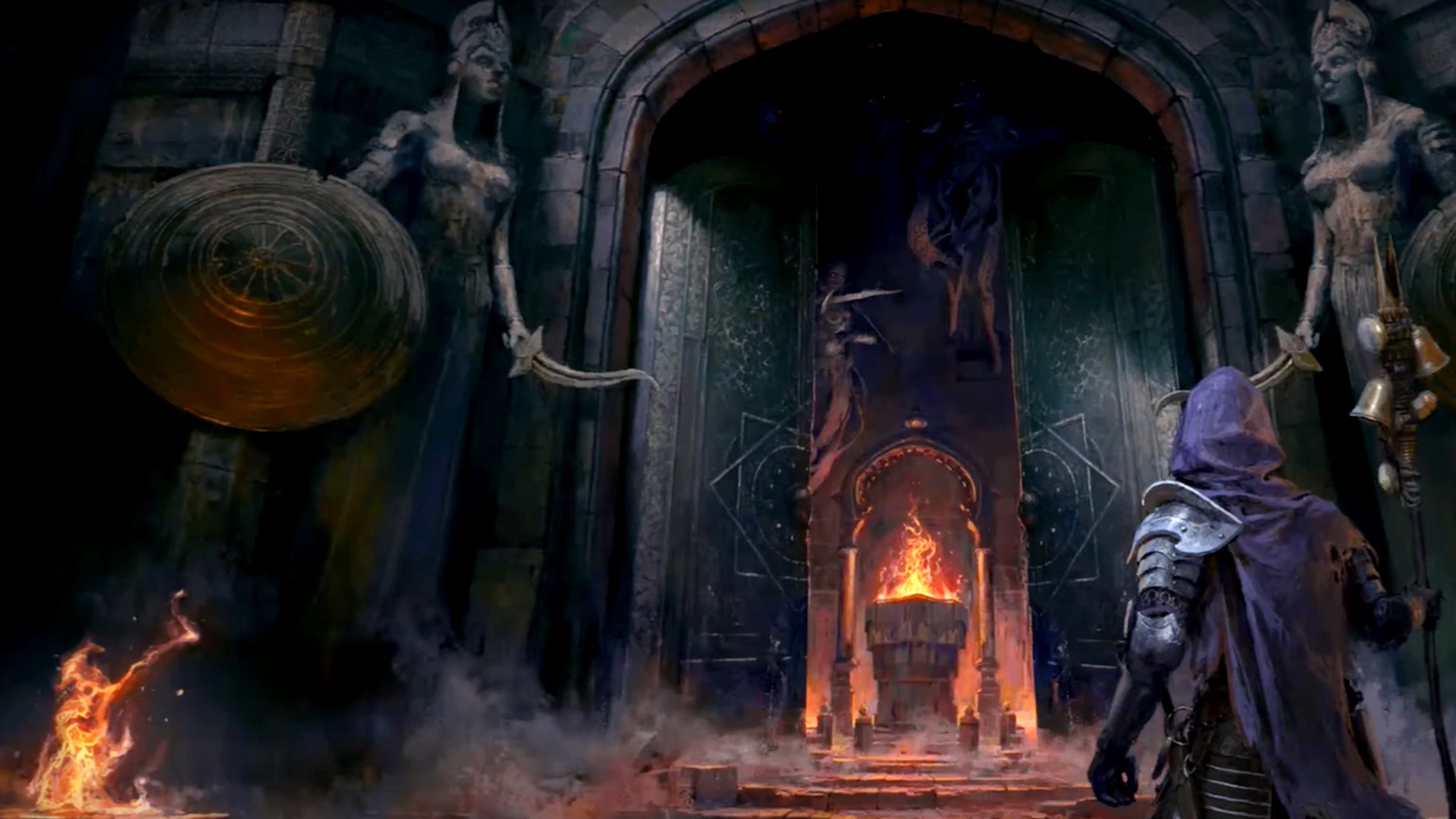 Artwork from Path of Exile 2 showing a character about to undertake an Ascendancy Trial. - 1