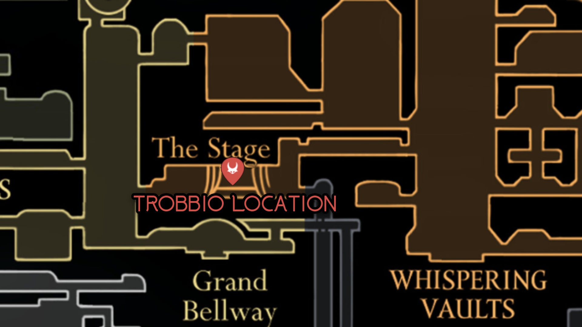 A map showing the location of Trobbio in Hollow Knight: Silksong. - 38
