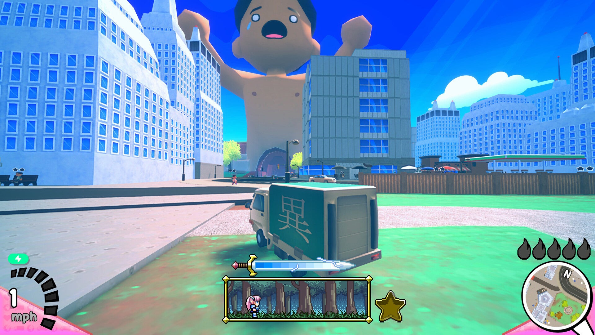 From Space Warlord Baby Trading Simulator's devs comes a game with "a giant, screaming man whose meat you can legally drive through"