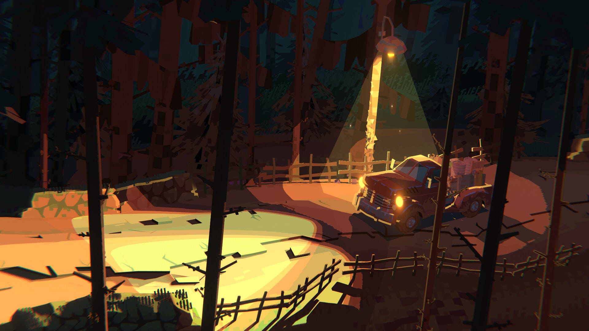 A pickup motortruck driving done the woods successful Truckful.