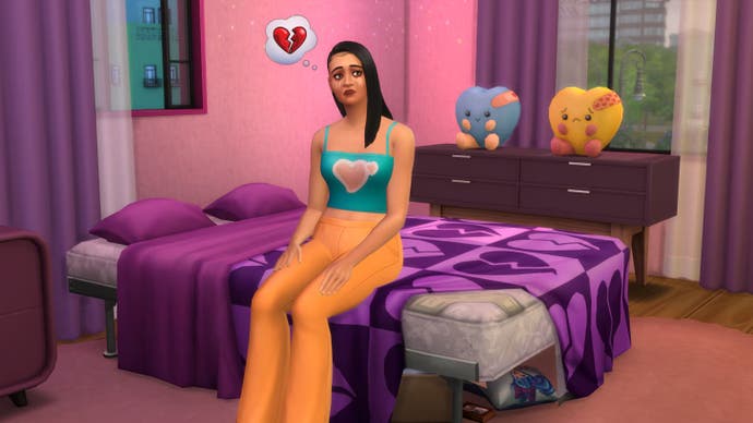 A Sim with running eyeliner looks heartbroken in The Sims 4 Lovestruck expansion pack