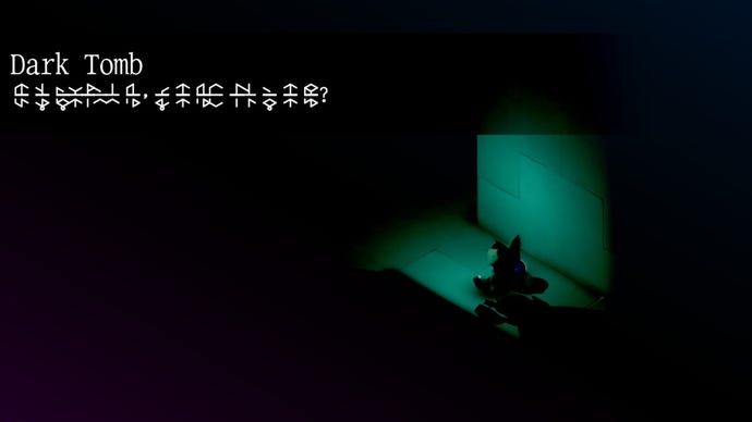 Tunic fox in a dark cave, dimly lit by the lantern