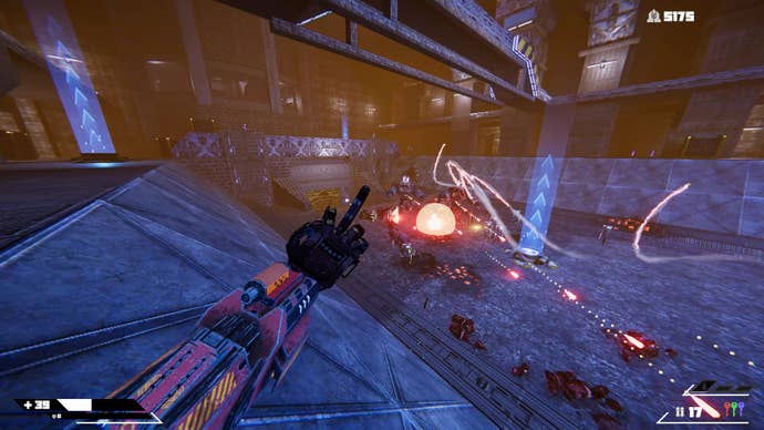 Johnny Turbo flips enemies off after firing a barrage of missiles from his wrist.