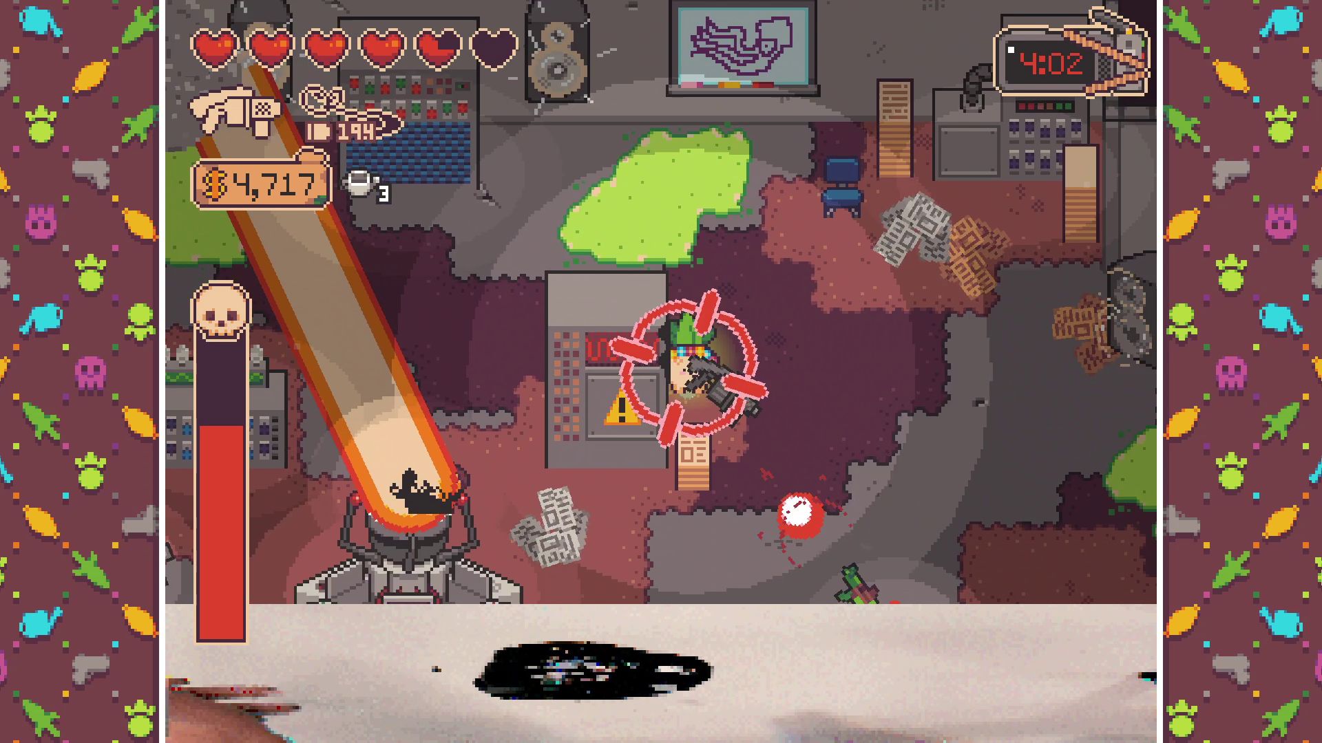 Turnip Boy in a fight in Turnip Boy Robs A Bank. The boss is firing a giant laser - 3