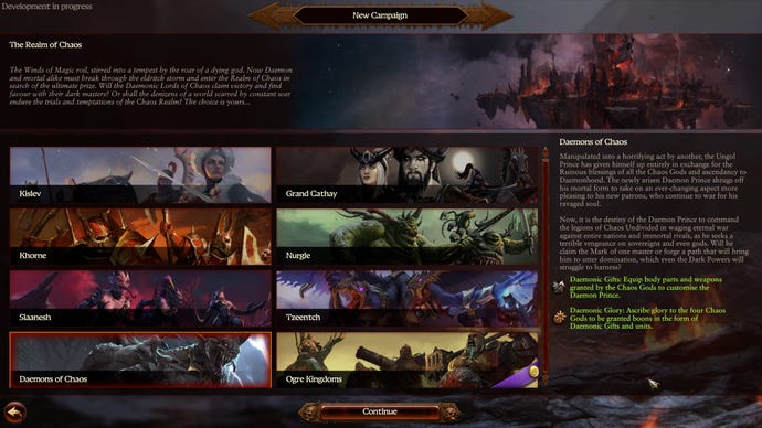 The new campaign screen in Total War: Warhammer 3
