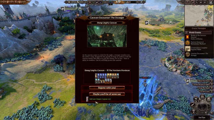 The player has a caravan encounter with a stranger in Total War: Warhammer 3