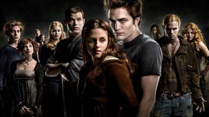 The main cast of Twilight all lined up in a black void.
