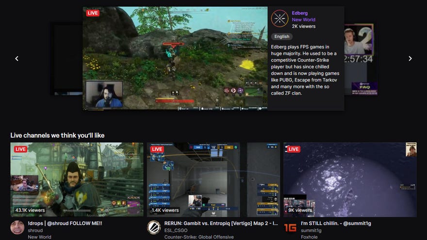 A screenshot of Twitch’s homepage.