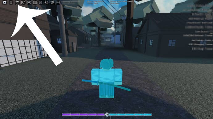 Arrow pointing at the codes button in the Roblox game Type Soul.