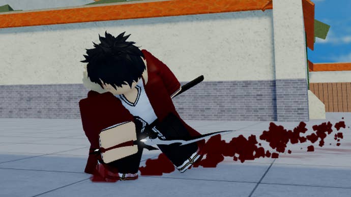 A Roblox character slides across the ground in Type Soul.