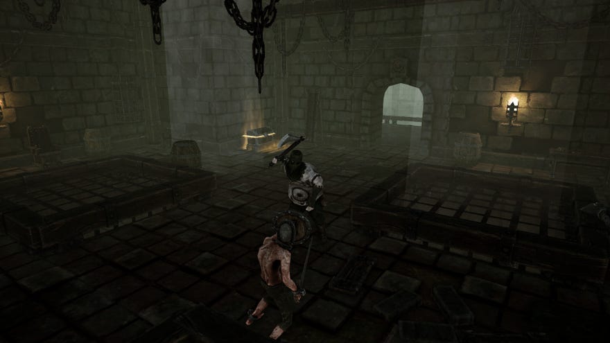 A prisoner fight an executioner in a dark cell in Tyrant’s Realm.