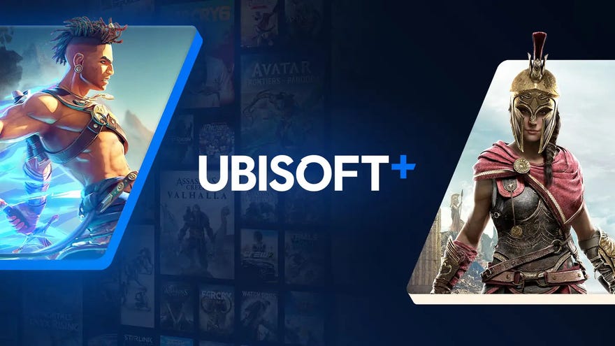 Logo art for Ubisoft's subscription service with Prince of Persia and Assassin's Creed characters