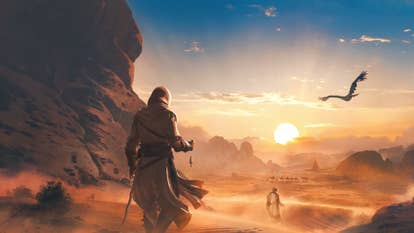 Basim walking into the godforsaken successful promo creation for Assassin's Creed Mirage's escaped AlUla DLC.
