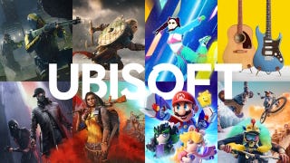 The Ubisoft logo surrounded by artwork from their major franchises.