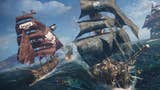 A Skull and Bones screenshot showing two pirate ships engaged in battle while a third is visible on the horizon.