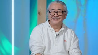 Image of Uematsu from NewsPicks video interview on blue background