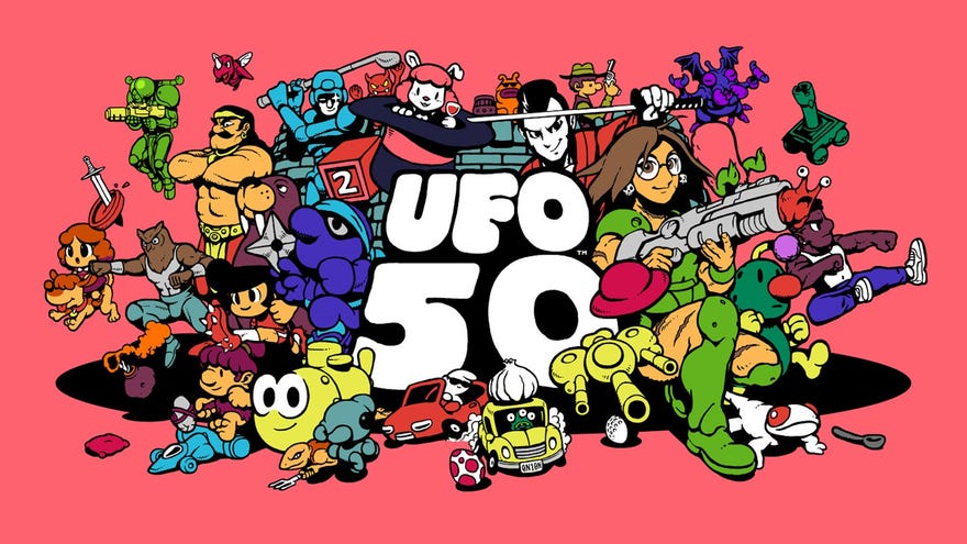 The logo for UFO 50, consisting of 50 different game characters all bunched together