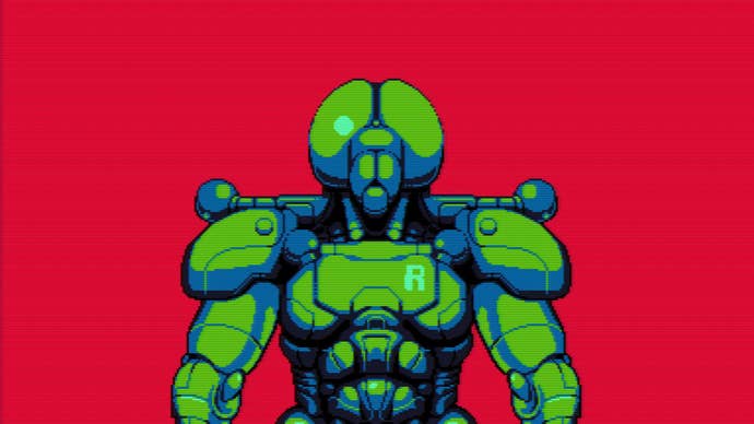 The cybernetic hero of Vainger wears a suit of bug-like armour.