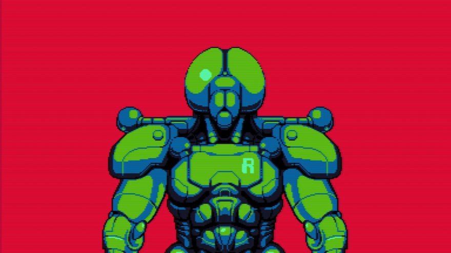 The cybernetic hero of Vainger wears a suit of bug-like armour.