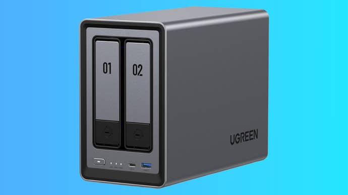 UGREEN NASync DXP2800 NAS on a gradient background